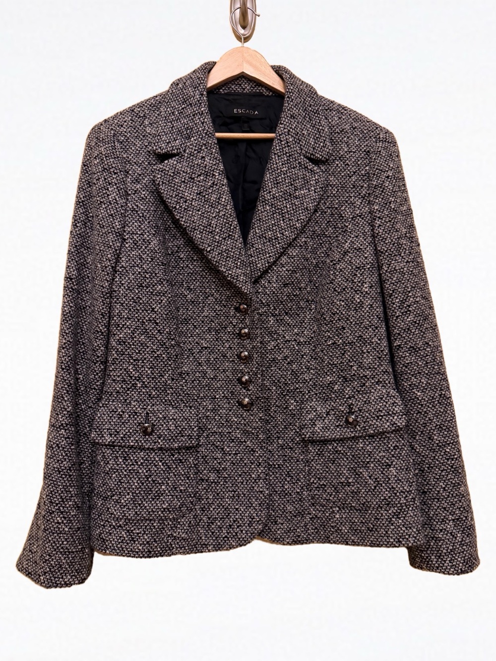 Escada Piacenza Angora–Rabbit Wool Military Jacket — 17 Crest Buttons — Size 42